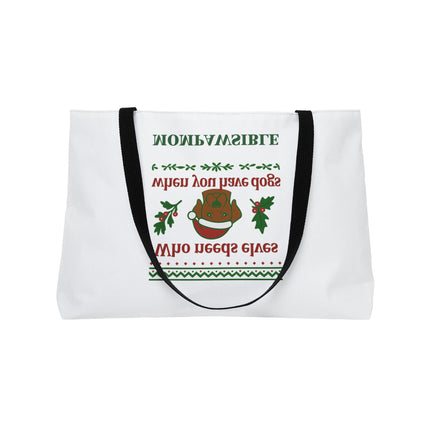Weekender Tote Bag — "Who needs elves when you have dogs" Holiday Dog Mom Tote (Mompawsible)