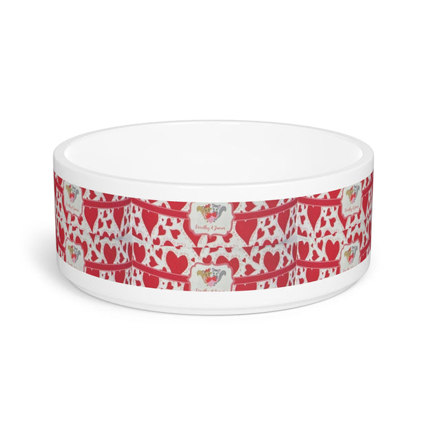 Valentine Hearts Pet Bowl — Red Heart Pattern Dog & Cat Food Dish Printify