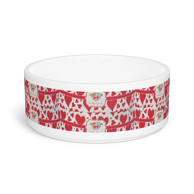 Valentine Hearts Pet Bowl — Red Heart Pattern Dog & Cat Food Dish Printify