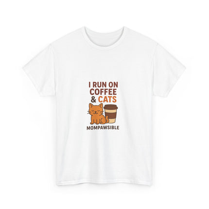 I Run on Coffee & Cats Unisex Tee, Funny Cat Lover Shirt, Gift for Cat Moms, Coffee Lovers T-Shirt, Casual Wear for Pet Owners