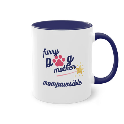 Furry Dog Mother Coffee Mug, Two-Tone Mug for Pet Lovers, Gift for Dog Moms, Personalized Pet Mug, Cute Animal Drinkware