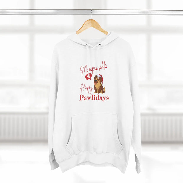 Cute Dog-Themed Fleece Hoodie, Cozy Winter Apparel, Pet Lover Gift, Holiday Sweatshirt, Pawlidays Celebration Wear Printify