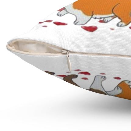 Valentine Pet Pillow — "My Valentine’s Have Paws" Decorative Throw Pillow (Corgi & Bulldog) Printify