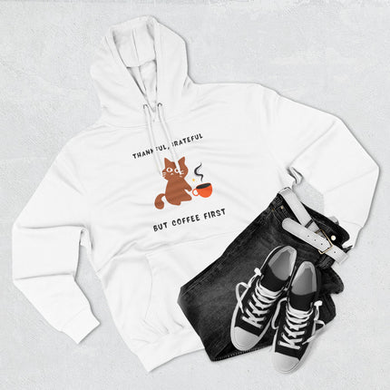 Cozy Cat Hoodie: "Thankful, Grateful, But Coffee First" Sweatshirt, Cute Animal Apparel, Gift for Cat Lovers, Coffee Lovers' Hoodie, [...]