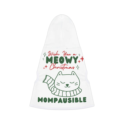 Pet Hoodie — “Wish You a Meowy Christmas” Cat Hoodie (Mompausible Holiday Pet Sweater)