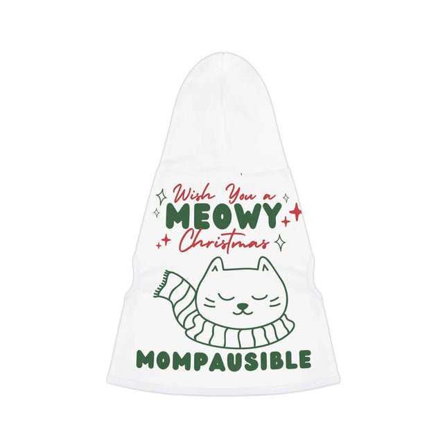 Pet Hoodie — “Wish You a Meowy Christmas” Cat Hoodie (Mompausible Holiday Pet Sweater) Printify