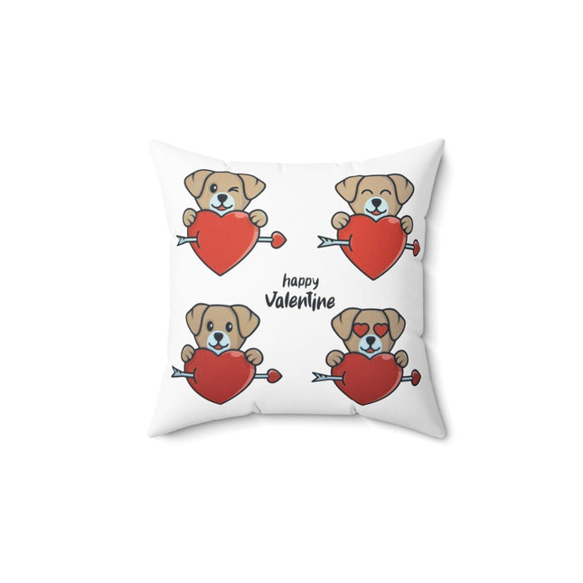 Valentine Puppy Heart Decorative Pillow - "Happy Valentine" Cute Dog Throw Pillow Printify
