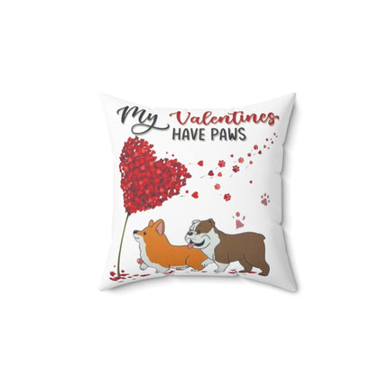Valentine Pet Pillow — "My Valentine’s Have Paws" Decorative Throw Pillow (Corgi & Bulldog) Printify