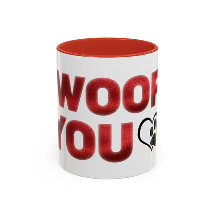 Dog Lover Accent Coffee Mug — "Woof You" Paw Heart Design (11/15 oz) Printify